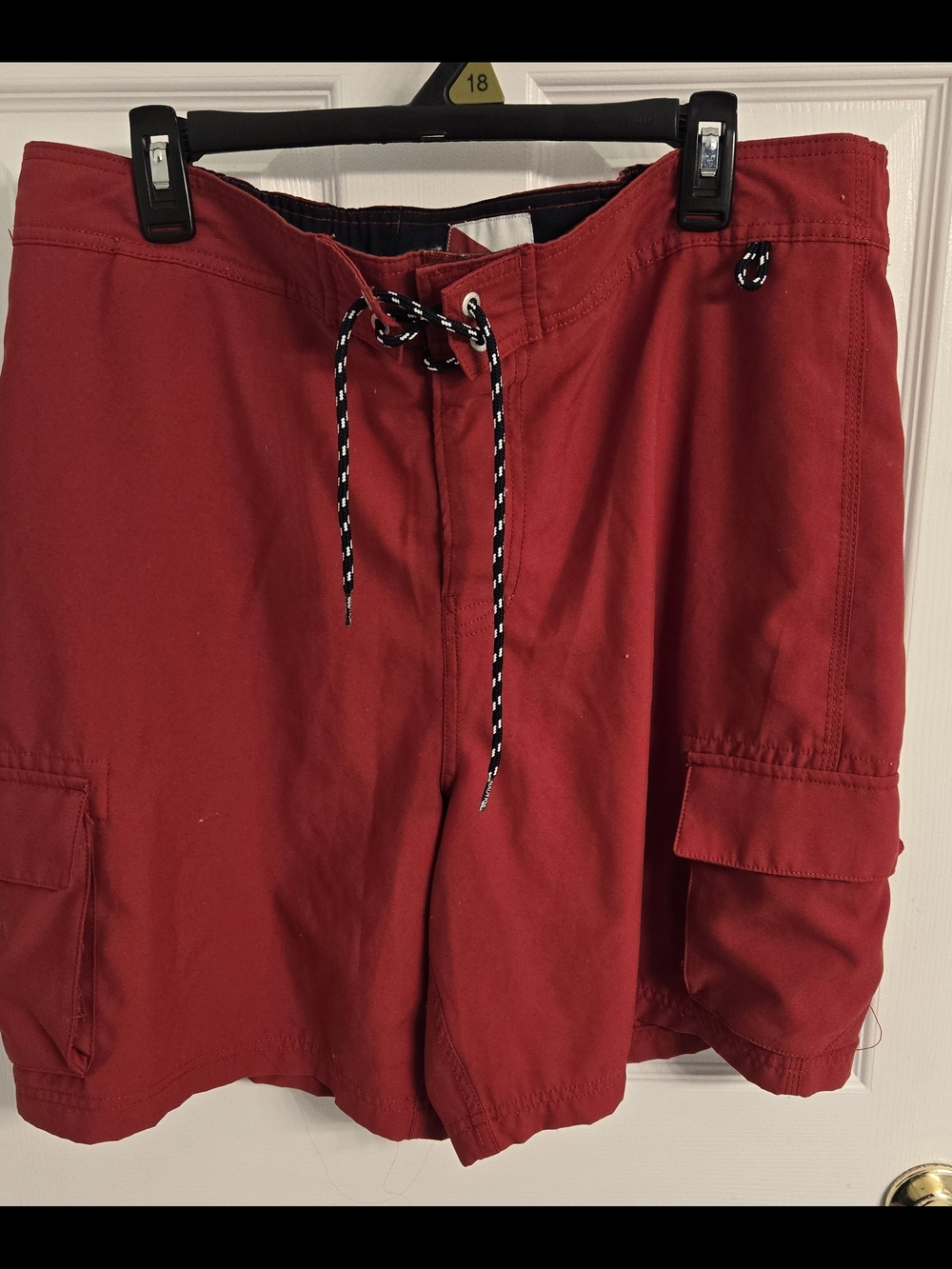 Nautica Red Cargo Drawstring Swim Shorts